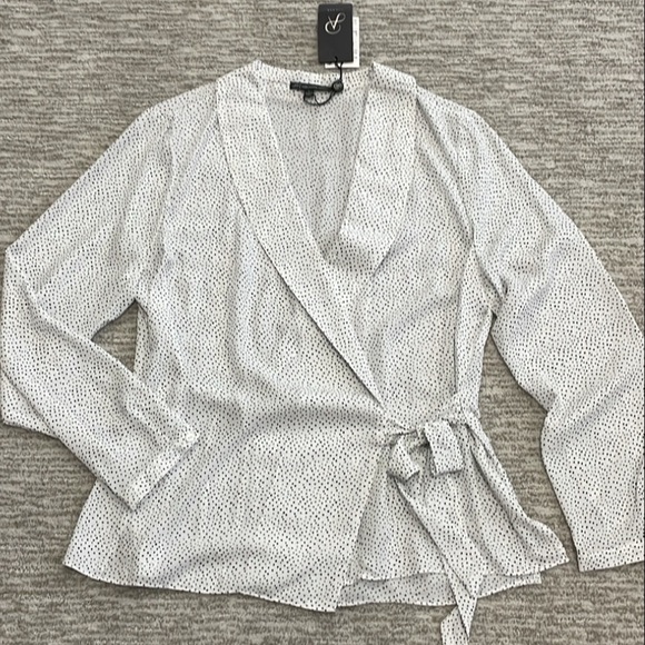 Adrianna Papell Polka Dot Long Sleeve Blouse Bundle Size Large Shawl Collar Wrap - Picture 14 of 15